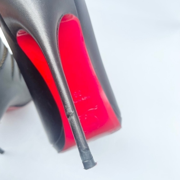 Christian Louboutin Black leather & Mesh peep toe Disorder booties 120mm EU 38 - Picture 13 of 15